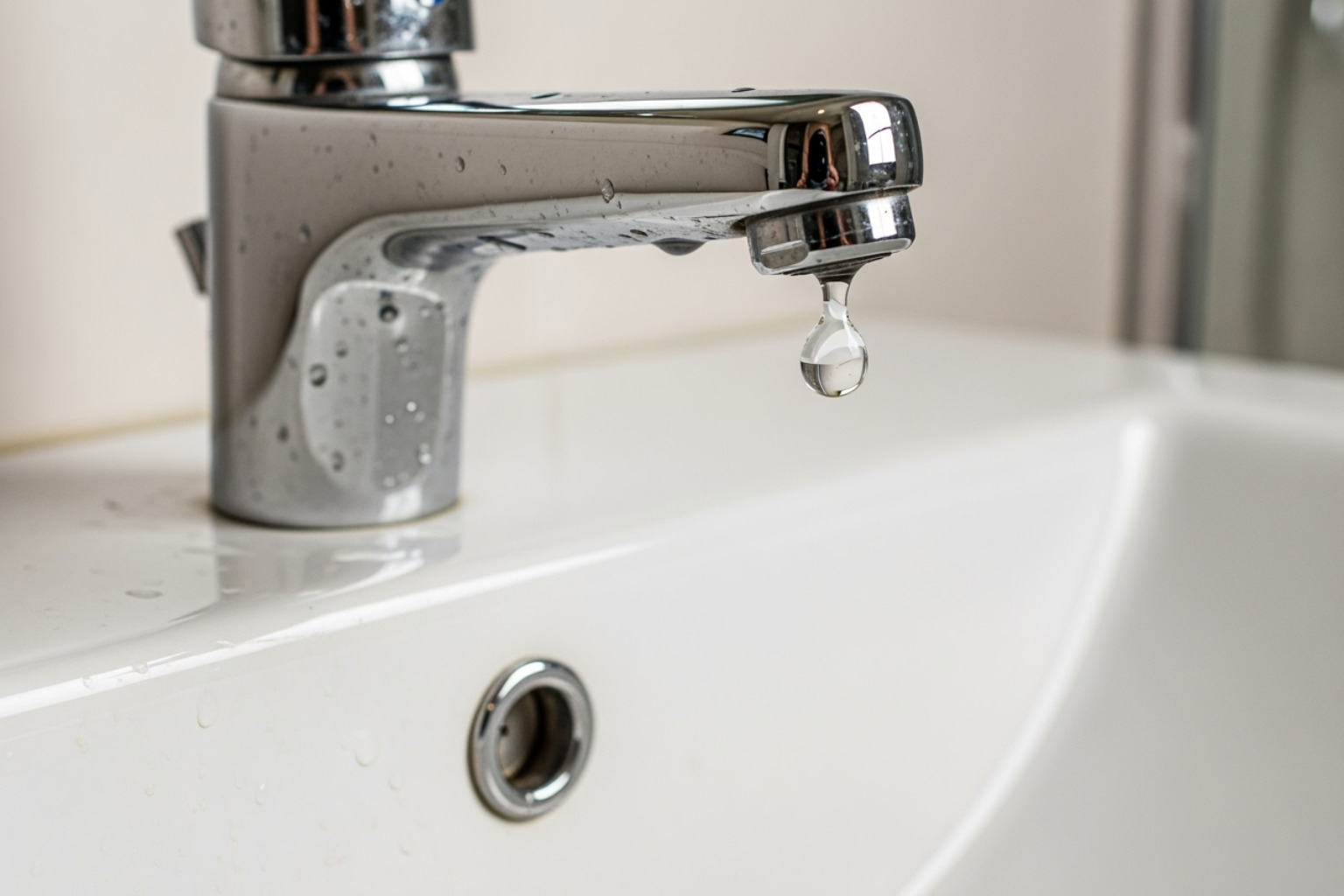 water dripping from a bathroom sink faucet - residential plumbing services water dripping from a bathroom sink faucet - residential plumbing services