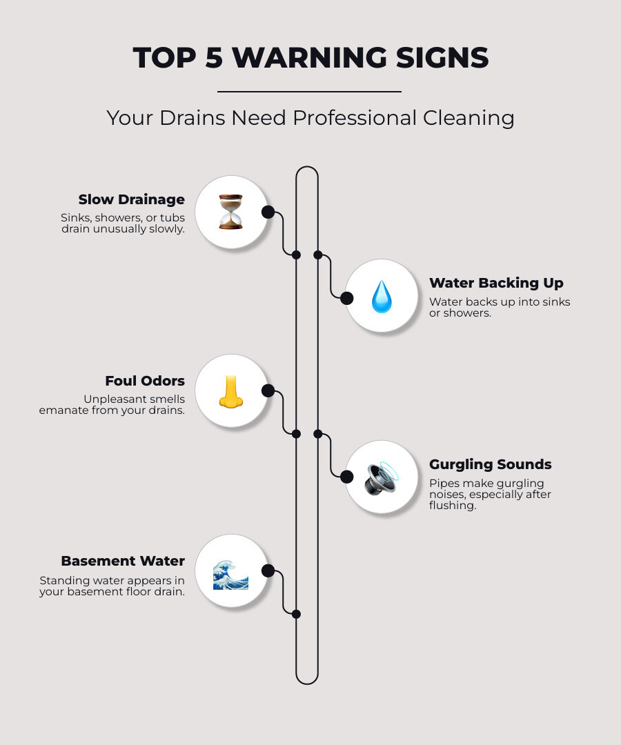 Top 5 warning signs your home's drains need professional cleaning - drain clearing services infographic infographic-line-5-steps-neat_beige Top 5 warning signs your home's drains need professional cleaning - drain clearing services infographic infographic-line-5-steps-neat_beige