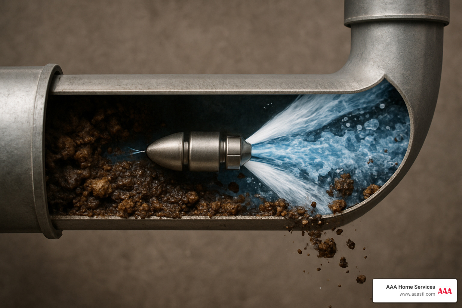 Don't Let Your Drains Be a Pain—Hire These Cleaning Pros 3 hydro-jetting nozzle blasting water in a pipe - drain cleaning service